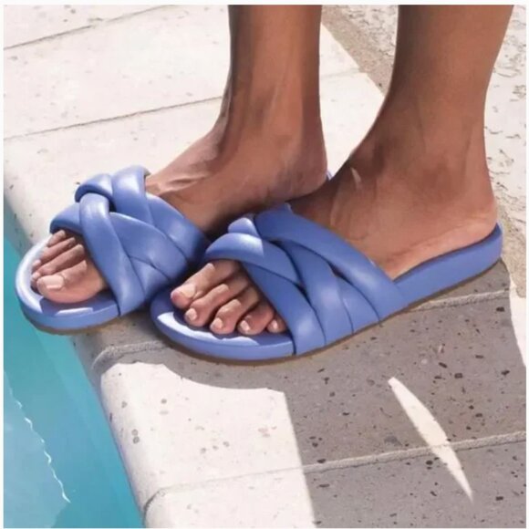 Seychelles X Her ALS Story Low Key Glow Up Leather Slide Sandal Blue Women's 9 - Picture 4 of 13